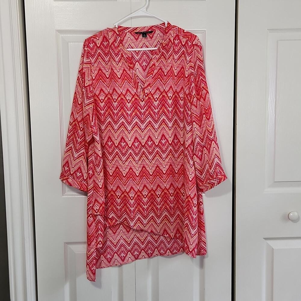 Zac & Rachel Multi-Colored Blouse SZ XL Asymmetrical V-Neck Fairycore Tunic